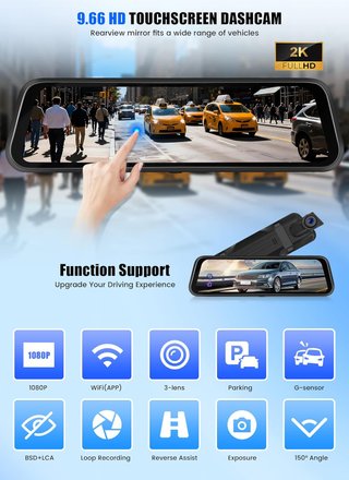 CAMECHO Mirror Dash Cam Espejo Retrovisor