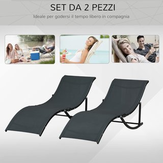 Set de 2 Tumbonas de Jardín Plegables, Tumbona en Aluminio y Textilene, Negro, 61X165X63Cm