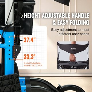 Caminador y Silla de Transporte 2 en 1 para Personas Mayores, Combo de Silla de Ruedas y Caminador Plegable con Reposapiés, Caminador de Movilidad de Aluminio Ligero con Mango Ajustable, Ruedas pa...
