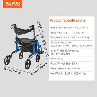 Caminador y Silla de Transporte 2 en 1 para Personas Mayores, Combo de Silla de Ruedas y Caminador Plegable con Reposapiés, Caminador de Movilidad de Aluminio Ligero con Mango Ajustable, Ruedas pa...