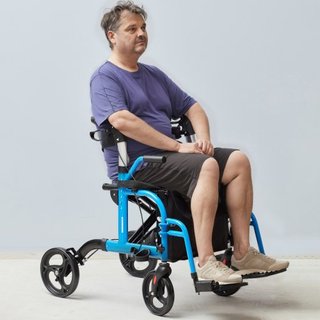 Caminador y Silla de Transporte 2 en 1 para Personas Mayores, Combo de Silla de Ruedas y Caminador Plegable con Reposapiés, Caminador de Movilidad de Aluminio Ligero con Mango Ajustable, Ruedas pa...