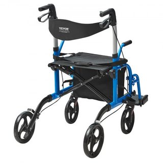 Caminador y Silla de Transporte 2 en 1 para Personas Mayores, Combo de Silla de Ruedas y Caminador Plegable con Reposapiés, Caminador de Movilidad de Aluminio Ligero con Mango Ajustable, Ruedas pa...