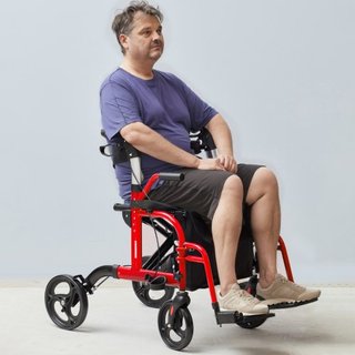 Caminador y silla de transporte 2 en 1 para personas mayores, combo de caminador y silla de ruedas plegable con reposapiés, caminador de movilidad de aluminio ligero con manillar ajustable, ruedas...
