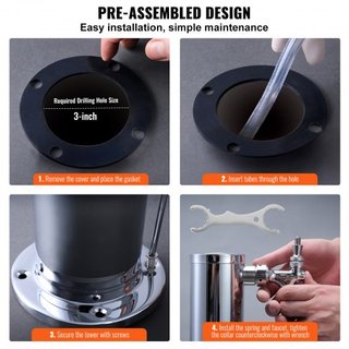 Dispensador de Torre de Cerveza de Tres Grifos, Torre de Cerveza de Acero Inoxidable, Kit de Torre Kegerator con Tubos Preensamblados y Grifos de Cierre Automático para Fiesta, Bar, Pub, Restaurante