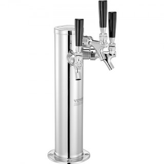 Dispensador de Torre de Cerveza de Tres Grifos, Torre de Cerveza de Acero Inoxidable, Kit de Torre Kegerator con Tubos Preensamblados y Grifos de Cierre Automático para Fiesta, Bar, Pub, Restaurante