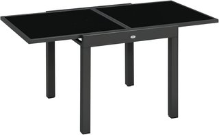 Mesa de Jardín Extensible de 80/160X80X75 Cm, Mesa de Comedor Extensible para 4-6 Personas Rectangular de Aluminio con Tapa de Vidrio Templado, para Patio, Terraza, Balcón, Negra