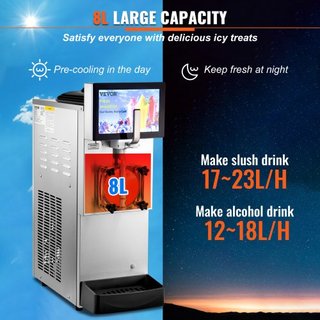 8L / 2.1 Gal Máquina de Slushy Comercial de Tazón Único Margarita Smoothie Bebida Congelada