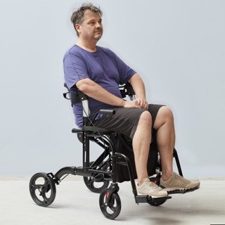 Caminador y silla de transporte 2 en 1 para personas mayores, combo de caminador plegable y silla de ruedas con reposapiés, caminador de movilidad de aluminio ligero con manillar ajustable, ruedas...