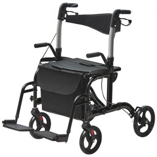 Caminador y silla de transporte 2 en 1 para personas mayores, combo de caminador plegable y silla de ruedas con reposapiés, caminador de movilidad de aluminio ligero con manillar ajustable, ruedas...