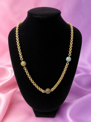 Collar cadena oro con cuentas turquesa