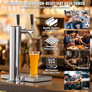 Kit de Torre de Kegerator, Kit de Conversión de Cerveza de Doble Grifo, Dispensador de Torre de Cerveza de Acero Inoxidable con Regulador de Doble Medida W21.8 y Acoplador de Barril de Sistema A, ...