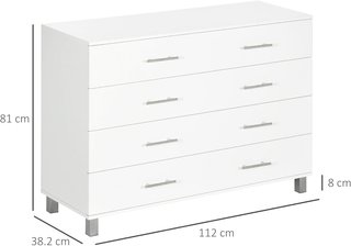 Cómoda de 4 Cajones para Dormitorio, Mueble Comó Multiusos para Sala de Estar y Entrada con Manijas de Metal, Blanco