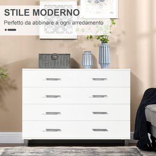 Cómoda de 4 Cajones para Dormitorio, Mueble Comó Multiusos para Sala de Estar y Entrada con Manijas de Metal, Blanco
