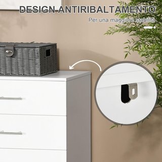 Cómoda de 4 Cajones para Dormitorio, Mueble Comó Multiusos para Sala de Estar y Entrada con Manijas de Metal, Blanco