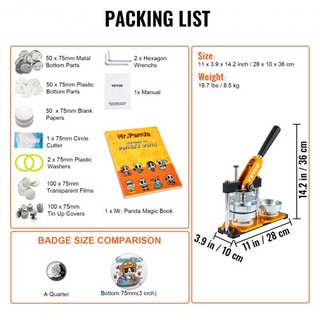 Máquina de Hacer Botones, Kit de Prensa de Insignias de 75 mm (3 pulgadas), Regalos DIY para Niños, Suministros para Hacer Botones con 500 Piezas de Botones y Cortador Circular y Libro Mágico