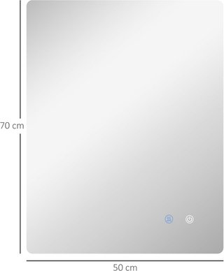 Espejo de Baño Con Luz LED 70X50 Cm, 3 Colores de Luz, 3000K-6500K, Interruptores Táctiles, Espejo de Pared Retroiluminado Con Brillo Regulable, Función de Memoria y Anti-empañamiento, IP44