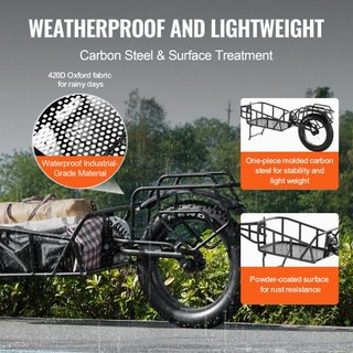 Remolque de Carga para Bicicleta, Capacidad de Carga de 70 lbs, Carro de Bicicleta de Alta Resistencia, Almacenamiento Compacto y Estructura de Liberación Rápida con Enganche Universal, Ruedas de ...