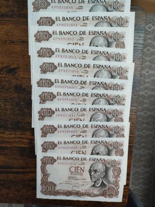11 Billetes 100 Pesetas 1970 SC Correlativos