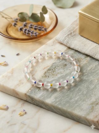 Pulsera de cuentas blancas con detalles multicolor