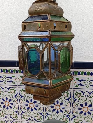 Farol Andalusí Antiguo Metal y Cristal