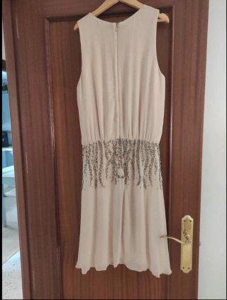 Vestido fiesta nude con pedrería