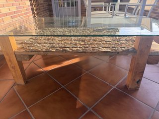 Mesa de Trilla artesanal madera y cristal: tratada