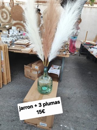 Jarrón con 3 plumas decorativas