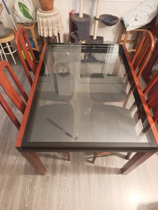 Mesa madera con cristal TV Sofá Somier
