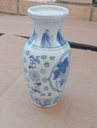 Jarrón porcelana china vintage azul y blanco