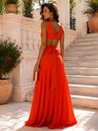 Vestido de fiesta largo naranja