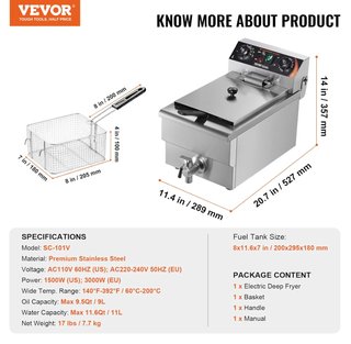 Freidora eléctrica de cesto único VEVOR 3000W 11 L