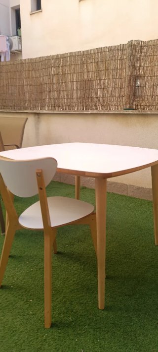 Mesa de salón cuadrada madera y blanco 85x85