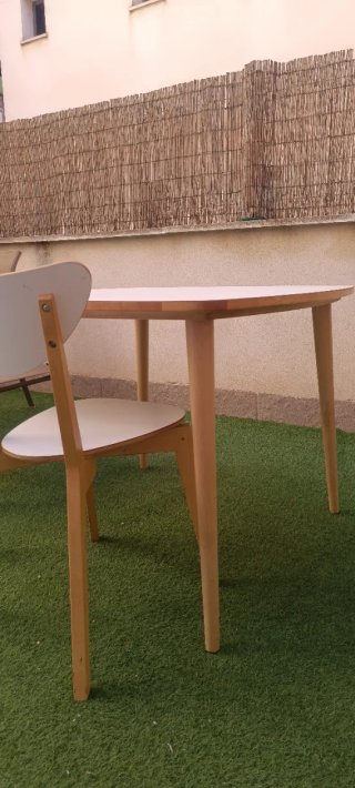 Mesa de salón cuadrada madera y blanco 85x85