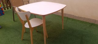 Mesa de salón cuadrada madera y blanco 85x85