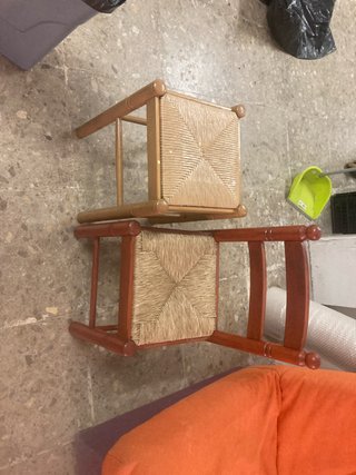 Sillita y Taburete Madera Mimbre