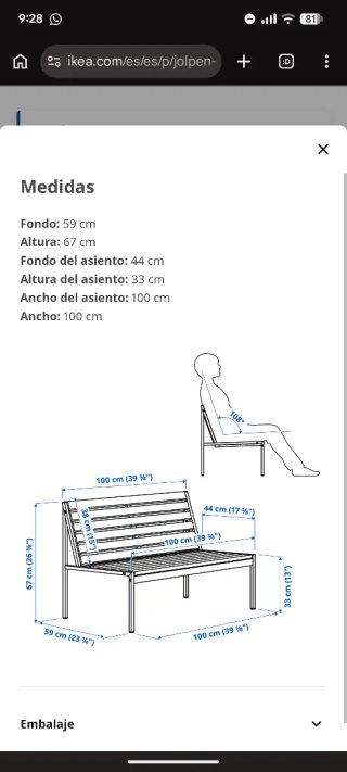 Sofá exterior Ikea Jolpen 2 plazas