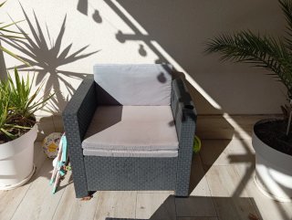 Conjunto Muebles Jardín Ratán Negro/Gris