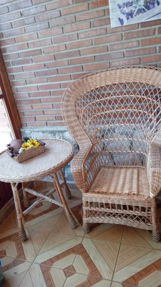 Conjunto Sillón Abanico y Mesa Mimbre