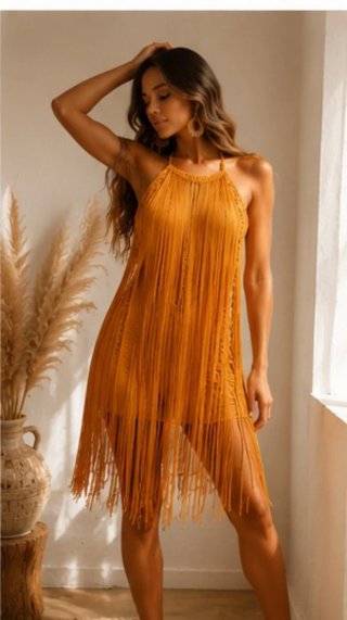 ✨ Vestido crochet artesanal con flecos | Pieza úni
