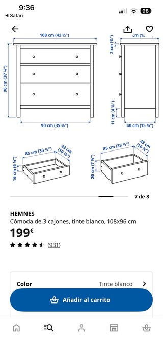 Cómoda Ikea Hemnes Blanca.