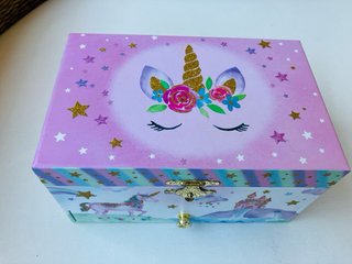 Caja Musical Joyero Unicornio Dorado y Rosa