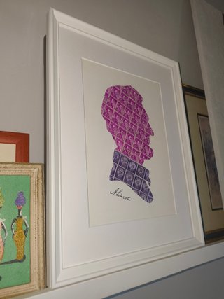 Quadro Lincoln con francobolli Americani vintage