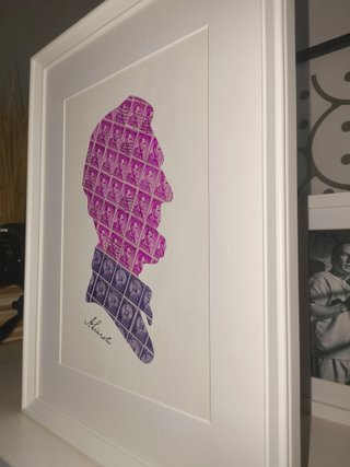 Quadro Lincoln con francobolli Americani vintage