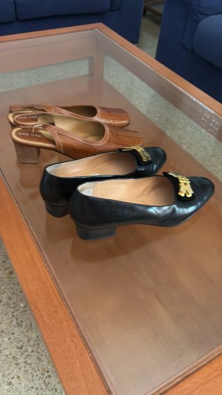 Zapatos vintage piel negros y marrones T.38
