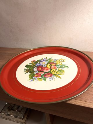 Grande plateau vintage métal lithographié 39cm