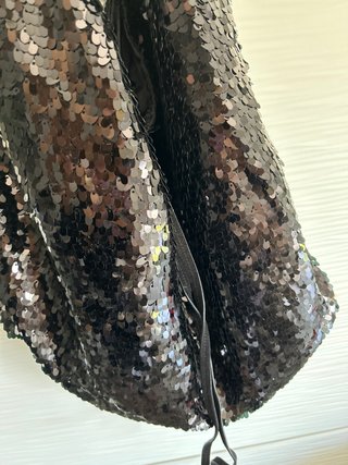 Bolso saco lentejuelas ZARA asas piel negras