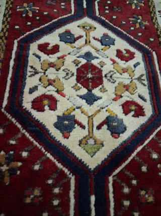 Alfombra Pasillo Lana Beige y Roja