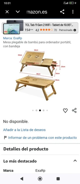 Mesa Plegable Bambú ExaRp con Bandeja