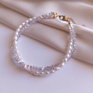 Bracciale perle e cristalli lilla