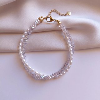 Bracciale perle e cristalli lilla